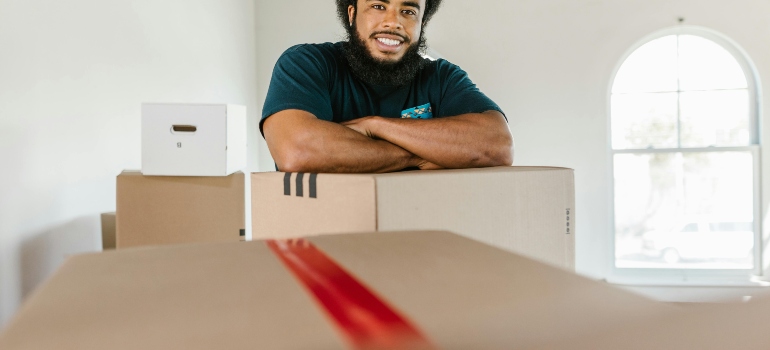 a boy lying on the box