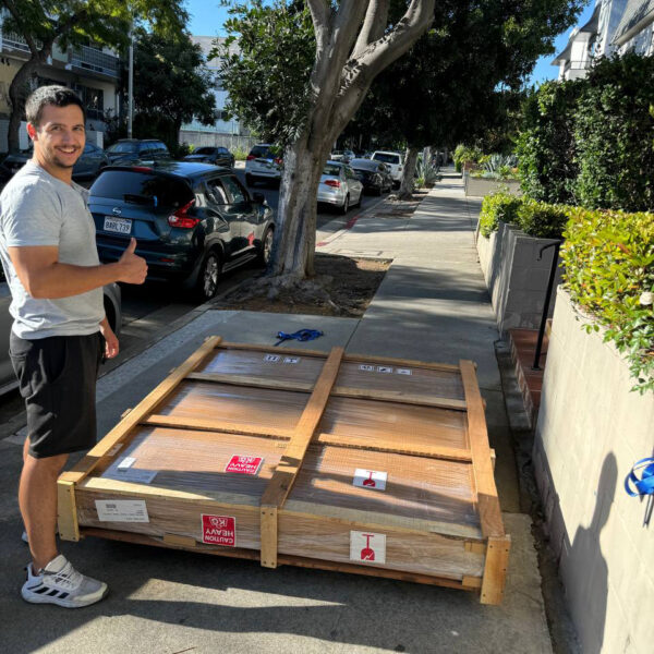 Team loading boxes into a truck in Los Angeles