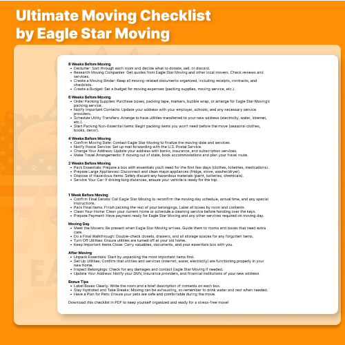 Ultimate Moving Checklist by Eagle Star Moving cover