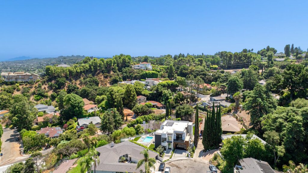 Aerial View of Lush Residential Area in Los Angeles