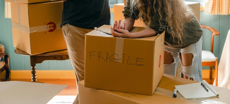 Fragile boxes reminding everyone of the Biggest Challenges of Packing Bulky Items in Los Angeles during a move.
