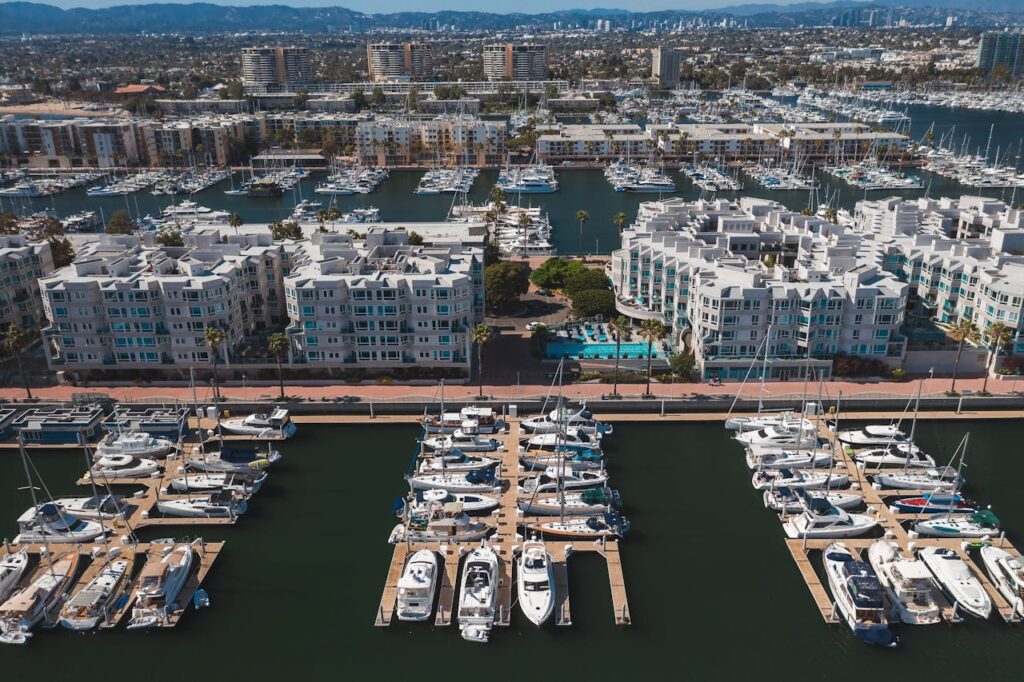 Scenic view of Marina Del Rey showcasing the marina, waterfront, and vibrant city atmosphere