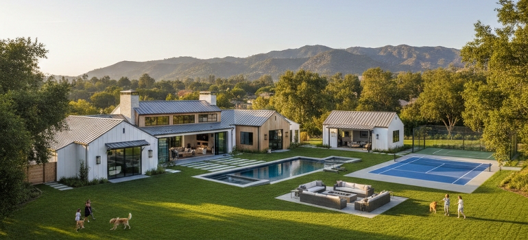 enjoying a large backyard after moving to Encino